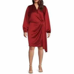 Top 10 ✔️ Alex Marie Plus Size Iris Satin Surplice V-Neck Long Balloon Sleeve Front Draped ???? Dress Rust ????