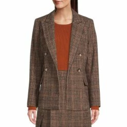 Wholesale ❤️ Alex Marie Britten Plaid Print Notch Lapel Long Sleeve Button Front Wool Blend Jacket Mal Plaid ????