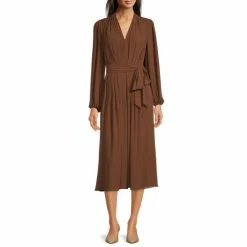 Best Pirce ???? Alex Marie Hayden V-Neck Long Poet Sleeve Belted Pleated Chiffon Midi ???? Dress Olive ⌛ -Alex Marie shop unnamed file 1069