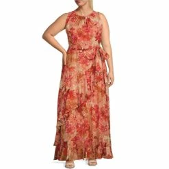 Top 10 ???? Alex Marie Plus Size Helen Print Sleeveless Jewel Neck ???? Dress Red Rust ????