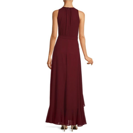 Best Sale ???? Alex Marie Colette Sleeveless Keyhole Neck Tie Waist Ruffle Front Sheath Gown Burgundy ⌛ 2 Best Sale ???? Alex Marie Colette Sleeveless Keyhole Neck Tie Waist Ruffle Front Sheath Gown Burgundy ⌛ - Image 2