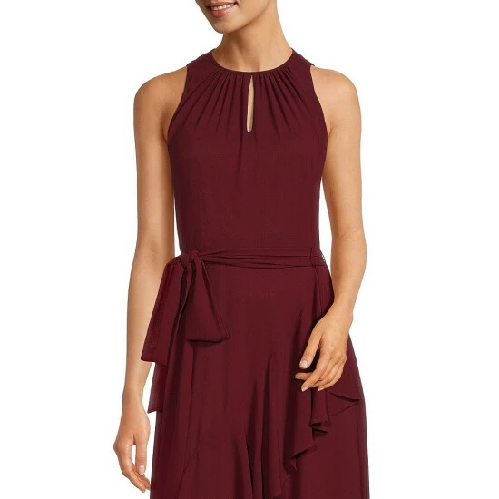 Best Sale ???? Alex Marie Colette Sleeveless Keyhole Neck Tie Waist Ruffle Front Sheath Gown Burgundy ⌛ 3 Best Sale ???? Alex Marie Colette Sleeveless Keyhole Neck Tie Waist Ruffle Front Sheath Gown Burgundy ⌛ - Image 3