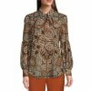 Best Sale ???? Alex Marie Marnie Tie Front Paisley Print Long Sleeve Button Down Collar Blouse ⭐