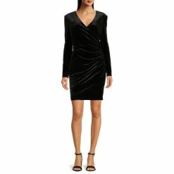 Flash Sale ✨ Alex Marie Nikki Stretch Velvet Surplice V-Neck Long Sleeve Ruched ???? Dress Mahogany ????