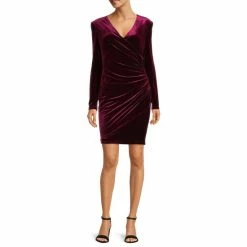 Flash Sale ✨ Alex Marie Nikki Stretch Velvet Surplice V-Neck Long Sleeve Ruched ???? Dress Mahogany ???? -Alex Marie shop unnamed file 115