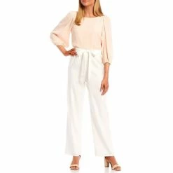 New ???? Alex Marie Roselyn Straight Leg Tie Sash Waist Mid Rise Stretch Linen Pants Sandstone Tan ???? -Alex Marie shop unnamed file 1154