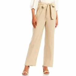 New ???? Alex Marie Roselyn Straight Leg Tie Sash Waist Mid Rise Stretch Linen Pants Sandstone Tan ???? -Alex Marie shop unnamed file 1155