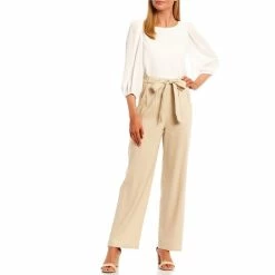 New ???? Alex Marie Roselyn Straight Leg Tie Sash Waist Mid Rise Stretch Linen Pants Sandstone Tan ???? -Alex Marie shop unnamed file 1157