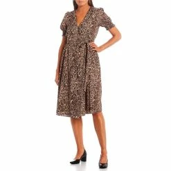 Wholesale ⭐ Alex Marie Ashlyn Cheetah Short Sleeve V-Neck Wrap ???? Dress ????
