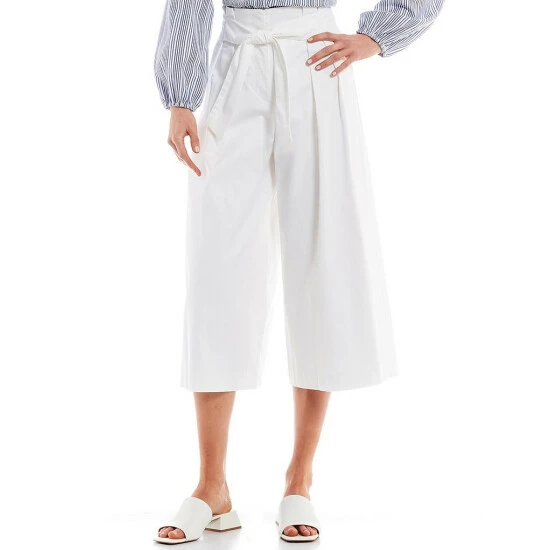 Buy ???? Alex Marie Mya Tie Waist Cotton Sateen Pleated High Rise Wide Leg Capri Pants White ✔️ 1 Buy ???? Alex Marie Mya Tie Waist Cotton Sateen Pleated High Rise Wide Leg Capri Pants White ✔️