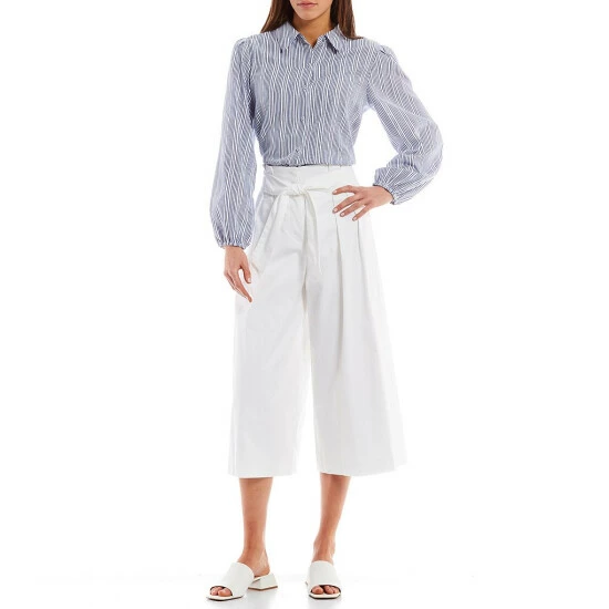 Buy ???? Alex Marie Mya Tie Waist Cotton Sateen Pleated High Rise Wide Leg Capri Pants White ✔️ 3 Buy ???? Alex Marie Mya Tie Waist Cotton Sateen Pleated High Rise Wide Leg Capri Pants White ✔️ - Image 3