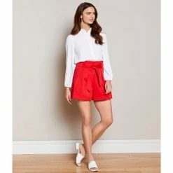 Flash Sale ✨ Alex Marie Rea Tie Cotton Sateen Mid Rise Shorts White ❤️ -Alex Marie shop unnamed file 1228