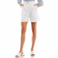 Cheap ✨ Alex Marie Reina Stretch Linen Mid Rise Pleat Front Shorts White ⭐