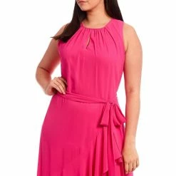 Brand new ???? Alex Marie Plus Size Colette Chiffon Sleeveless Crew Keyhole Neck Belt Sash Gown Pop Pink ✔️ -Alex Marie shop unnamed file 1247