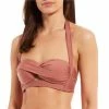 Hot Sale ???? Alex Marie Solid Cutout Twist Halter Swim Top Rouge ????