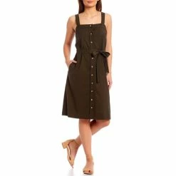 Best reviews of ???? Alex Marie Vera Tie Waist Square Neck Sleeveless Button Front ???? Shirt ???? Dress Olive ????