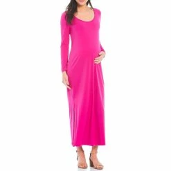 Hot Sale ???? Alex Marie Tonya Scoop Neck Long Sleeve Maternity Side Slit Maxi ???? Dress Orchid ????