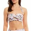 Deals ???? Alex Marie Ornate Bloom Floral Print Cutout Twist Halter Swim Top Mauve ????