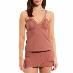 Budget ✨ Alex Marie Solid V-Neck Tummy Control Tankini Swim Top Rouge ???? -Alex Marie shop unnamed file 1296