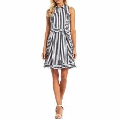 New ❤️ Alex Marie Tracey Gingham Stripe Point Collar Sleeveless ???? Dress Blue/white ????