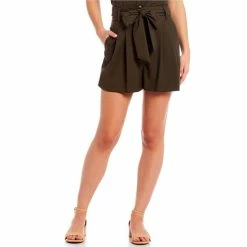 New ???? Alex Marie Katarina High Waisted Tie Front Twill Coordinating Shorts Olive ????
