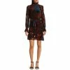 Cheap ✔️ Alex Marie Dakota Burnout Velvet High Neck Long Sleeve Tiered ???? Dress Red Multi ✔️