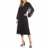 Wholesale ✔️ Alex Marie Hayden Tie Waist V-Neck Long Blouson Sleeve A-Line Chiffon Midi ???? Dress Black ????