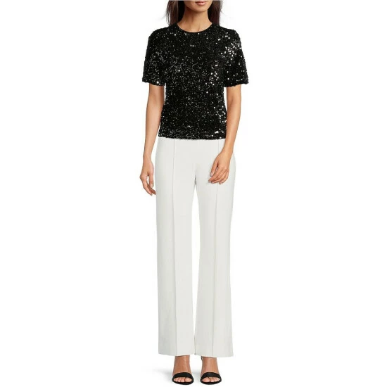 Best Pirce ???? Alex Marie Lia Sequin Crew Neck Short Sleeve Velvet Blouse Black ❤️ 3 Best Pirce ???? Alex Marie Lia Sequin Crew Neck Short Sleeve Velvet Blouse Black ❤️ - Image 3