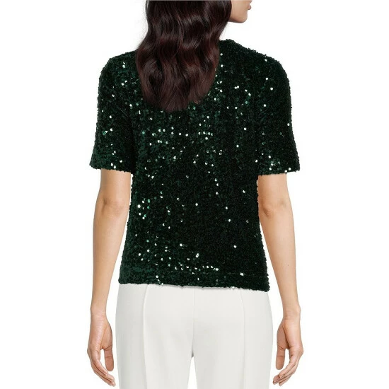 Best Pirce ???? Alex Marie Lia Sequin Crew Neck Short Sleeve Velvet Blouse Black ❤️ 5 Best Pirce ???? Alex Marie Lia Sequin Crew Neck Short Sleeve Velvet Blouse Black ❤️ - Image 5