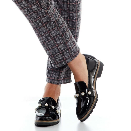 Wholesale ⌛ Alex Marie Garnella Patent Pearl Detail Lug Sole Loafers Black ???? 7 Wholesale ⌛ Alex Marie Garnella Patent Pearl Detail Lug Sole Loafers Black ???? - Image 7