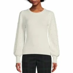 Wholesale ???? Alex Marie Pearl Beaded Long Bishop Sleeve Crew Neck Sweater Ivory ✨