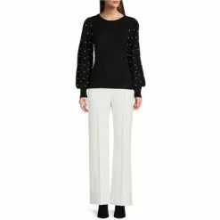 Wholesale ???? Alex Marie Pearl Beaded Long Bishop Sleeve Crew Neck Sweater Ivory ✨ -Alex Marie shop unnamed file 201