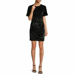Best reviews of ???? Alex Marie Lila Sequin Velvet Reversible Crew To V-Neck Short Sleeve ???? Dress Black ????