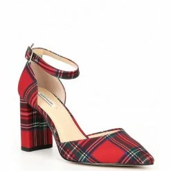 Deals ???? Alex Marie GenevieTwo Plaid 2-Piece Pointy Toe Block Heel Pumps Red/multi ????