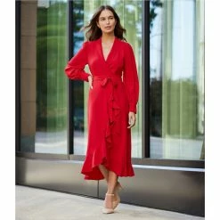 Best deal ⭐ Alex Marie Aria Stretch Crepe V-Neck Long Sleeve Belted Cascading Ruffle Wrap Midi ???? Dress Holly ???? -Alex Marie shop unnamed file 317