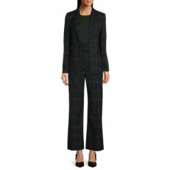 New ???? Alex Marie Carlotta Plaid Print Notch Lapel Long Sleeve Jacket Pine Plaid ???? -Alex Marie shop unnamed file 424