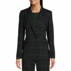 New ???? Alex Marie Carlotta Plaid Print Notch Lapel Long Sleeve Jacket Pine Plaid ???? -Alex Marie shop unnamed file 425