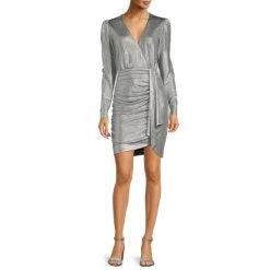 Promo ❤️ Alex Marie Chrissy Metallic Knit Surplice V-Neck Long Sleeve Faux Wrap ???? Dress Black ✨ -Alex Marie shop unnamed file 45