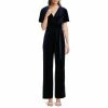 Wholesale ???? Alex Marie Beth V-Neck Short Sleeve Stretch Velvet Tie Waist Jumpsuit Navy ????