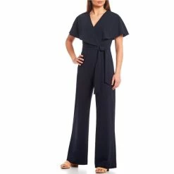 New ???? Alex Marie Beth Crepe V-Neck Short Sleeve Jumpsuit Black ???? -Alex Marie shop unnamed file 481