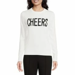 Best Pirce ???? Alex Marie Cheers Script Crew Neck Long Sleeve Sweater Ivory/black ????
