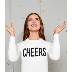 Best Pirce ???? Alex Marie Cheers Script Crew Neck Long Sleeve Sweater Ivory/black ???? -Alex Marie shop unnamed file 500
