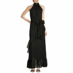 Hot Sale ???? Alex Marie Tiffany Ruffled Metallic Halter Gown Black/gold ✔️