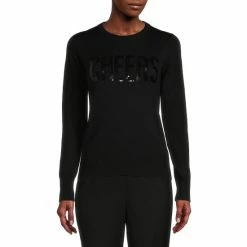 Outlet ???? Alex Marie Cheers Sequin Crew Neck Long Sleeve Sweater Black ????