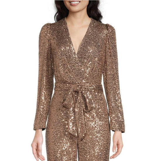 Coupon ❤️ Alex Marie Avery Sequin Long Sleeve V-Neck Jumpsuit Bronze ???? 3 Coupon ❤️ Alex Marie Avery Sequin Long Sleeve V-Neck Jumpsuit Bronze ???? - Image 3