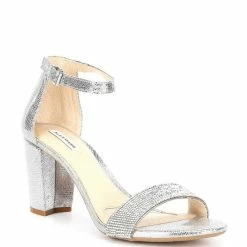 Buy ???? Alex Marie HalmarTwo Rhinestone Strap Block Heel ???? Sandals Silver ????