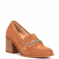 Wholesale ???? Alex Marie Farin Suede Chain Hardware Loafer Pumps Caramel ????