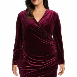 Outlet ???? Alex Marie Plus Size Nikki Stretch Velvet Ruched Social Sheath ???? Dress Mahogany ✨ -Alex Marie shop unnamed file 701