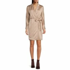 Top 10 ???? Alex Marie Charlotte Point Collar Long Sleeve Belted Stretch Satin Wrap ???? Shirt ???? Dress Champagne ????