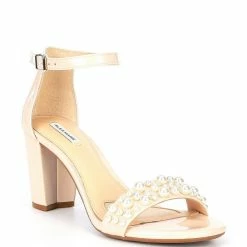 Coupon ???? Alex Marie HalmarThree Patent Pearl Strap Block Heel ???? Sandals Powder Pink ⌛